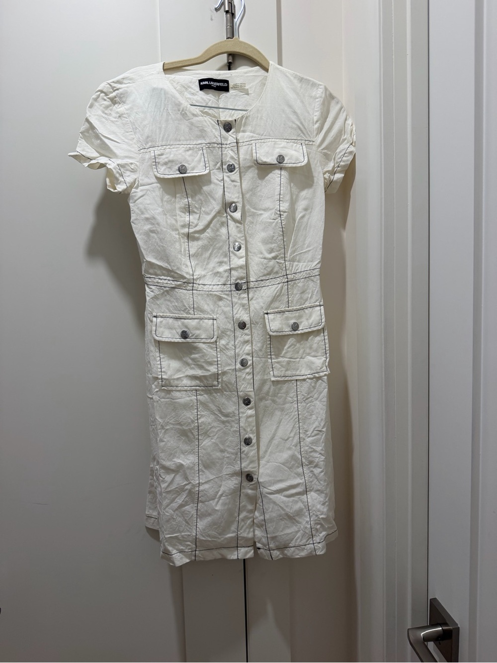 Karl Lagerfeld White Button-Front Short Sleeve Midi Dress - Picture 3 of 5